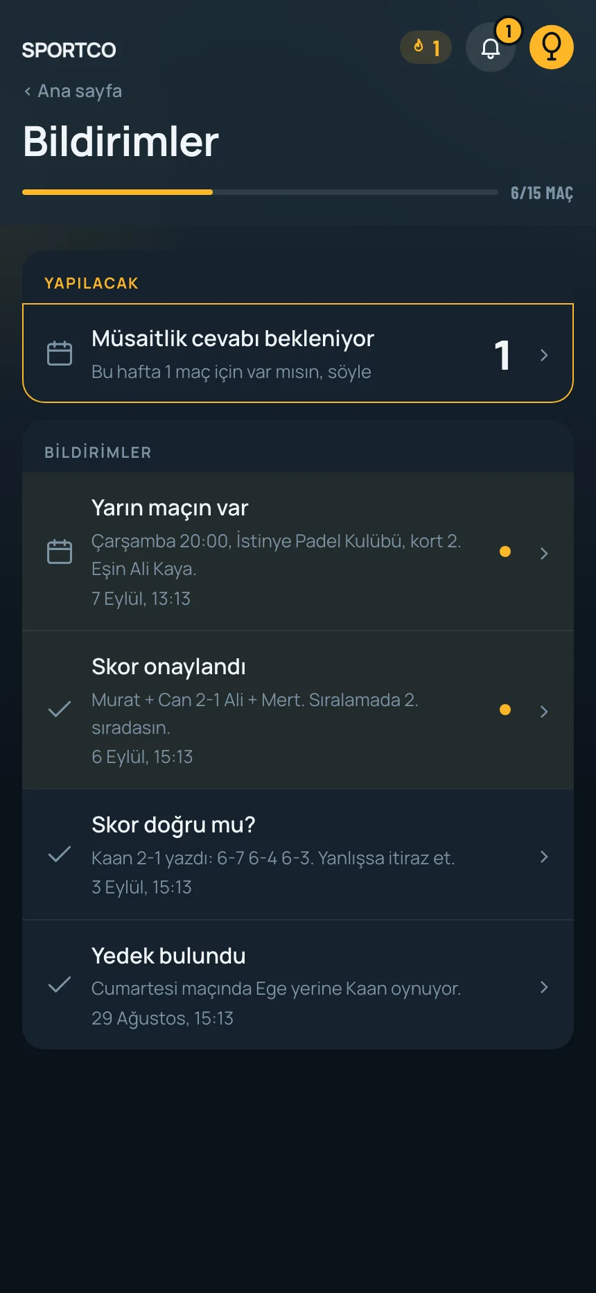 Bildirimler ekranı